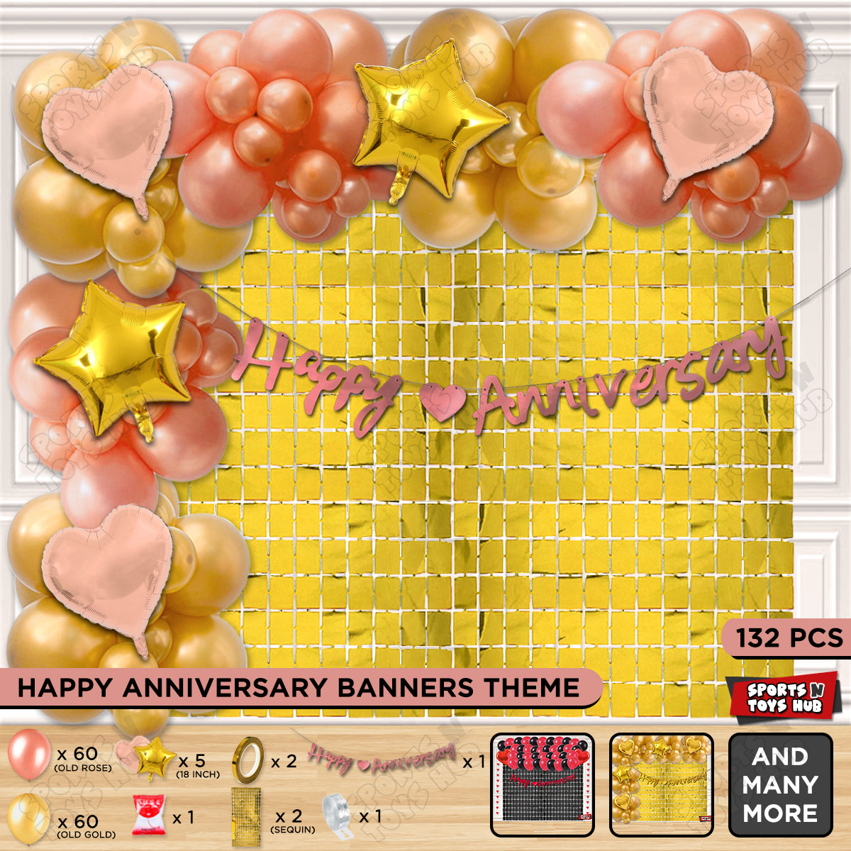 Happy Anniversary Rose Gold Cursive Banner Arch Theme Collection