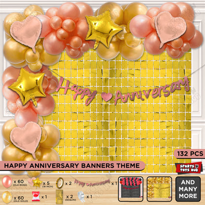 Happy Anniversary Rose Gold Cursive Banner Arch Theme Collection