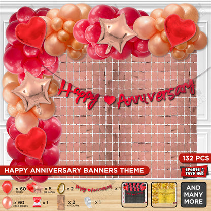 Happy Anniversary Red Cursive Banner Arch Theme Collection