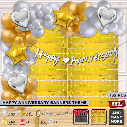 Happy Anniversary Silver Cursive Banner Arch Theme Collection