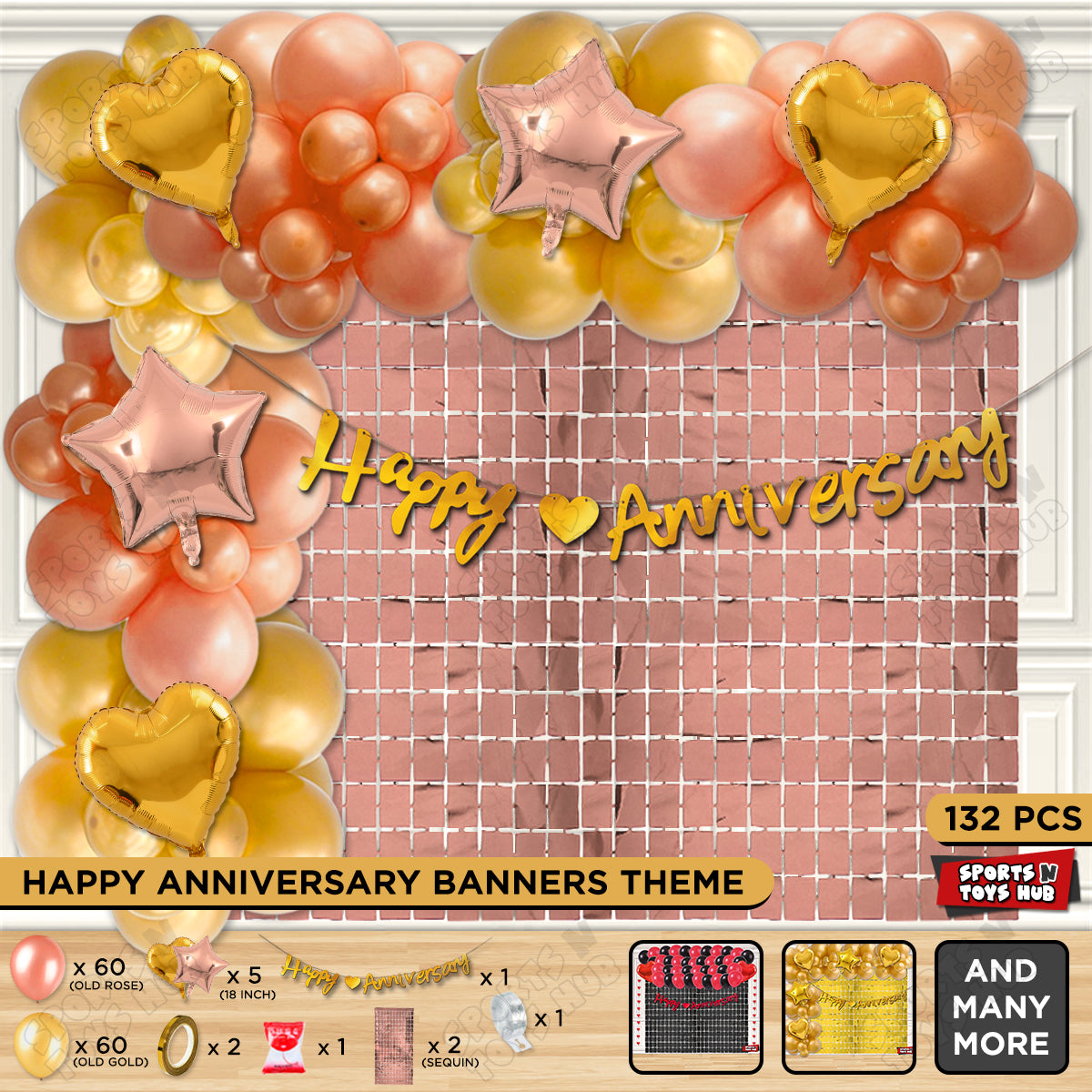 Happy Anniversary Gold Cursive Banner Arch Theme Collection