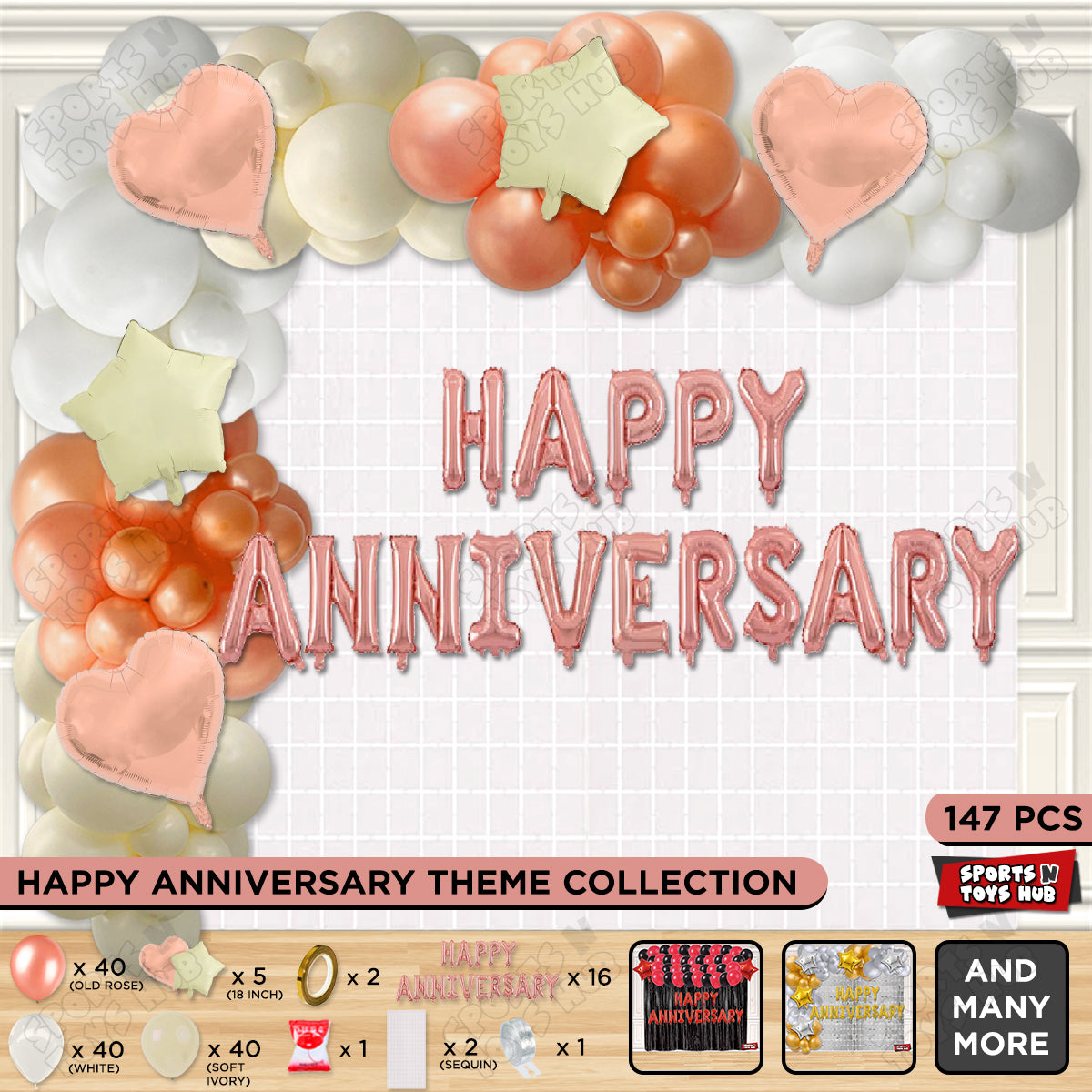 Happy Anniversary Rose Gold Vintage Foil Letter Arch Theme Collection