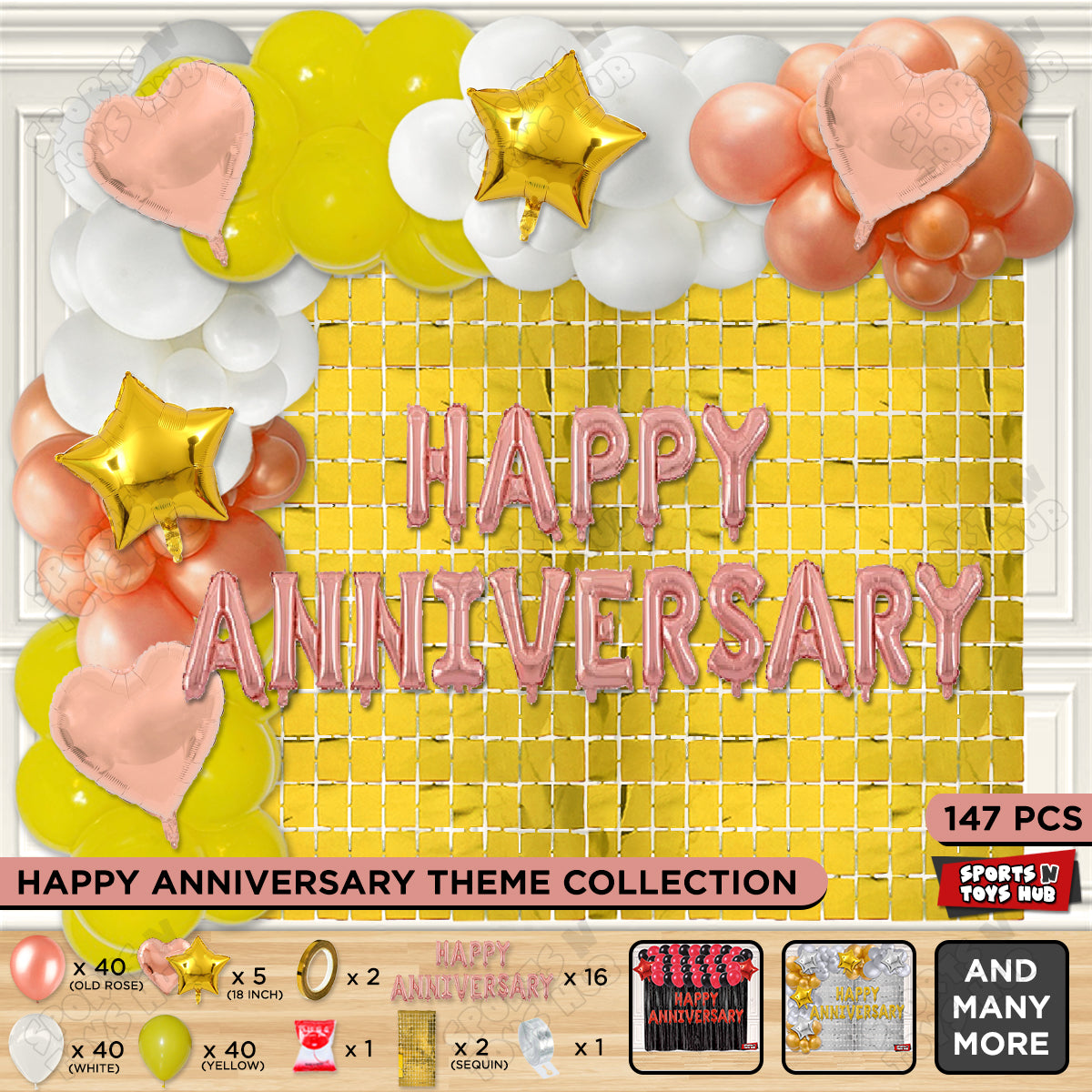Happy Anniversary Rose Gold Vintage Foil Letter Arch Theme Collection