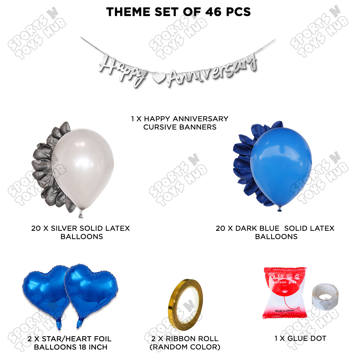 Happy Anniversary Silver Cursive Banner Garland Theme Collection