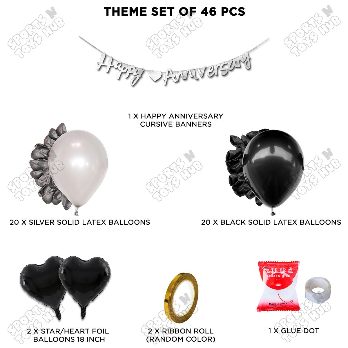 Happy Anniversary Silver Cursive Banner Garland Theme Collection