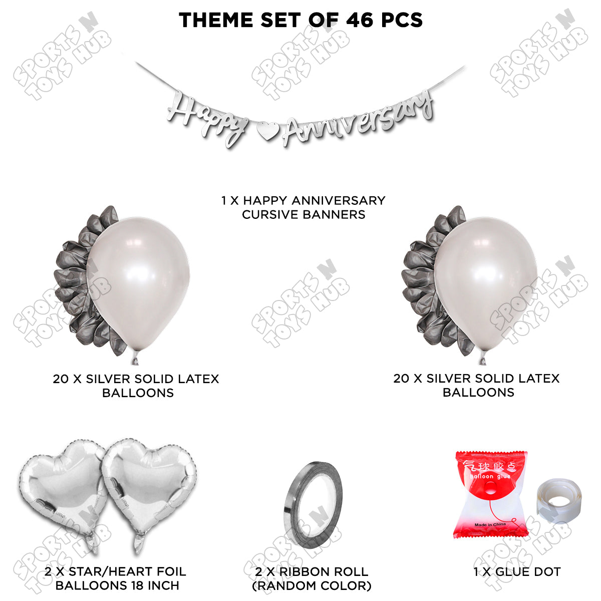 Happy Anniversary Silver Cursive Banner Garland Theme Collection
