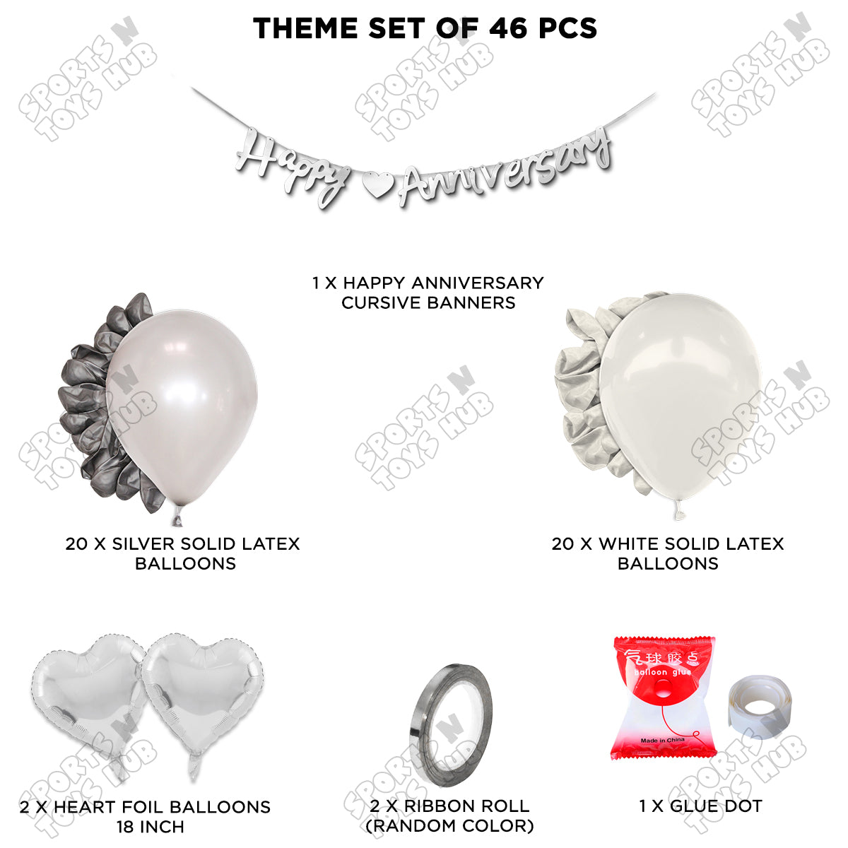 Happy Anniversary Silver Cursive Banner Garland Theme Collection