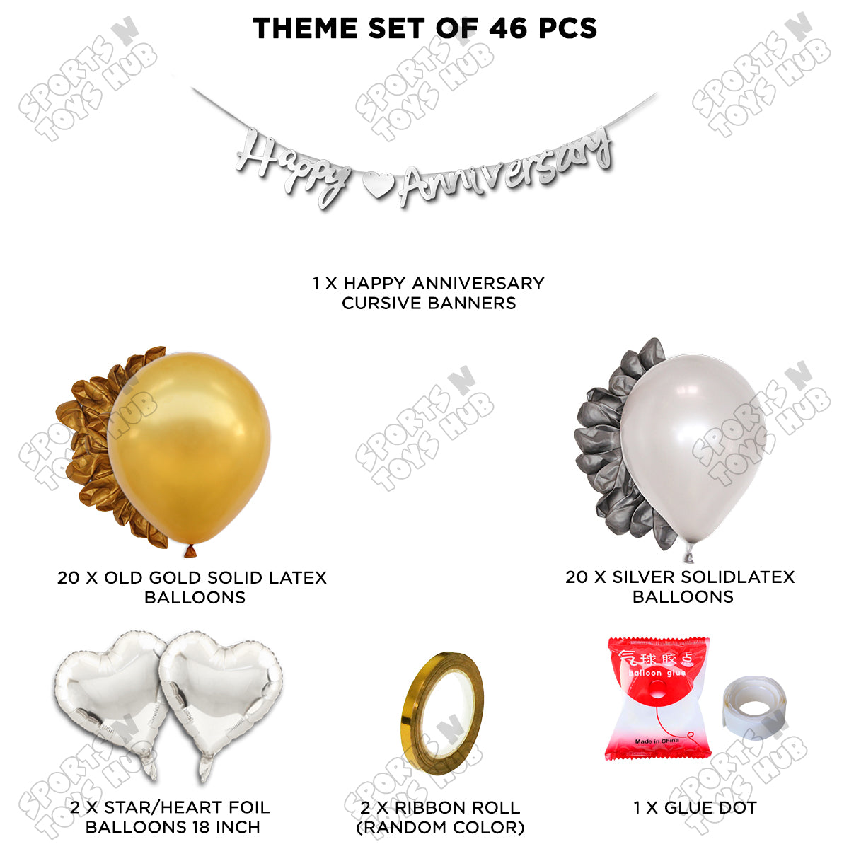 Happy Anniversary Silver Cursive Banner Garland Theme Collection