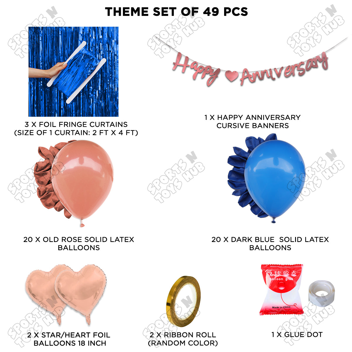 Happy Anniversary Rose Gold Cursive Banner Curtain Theme Collection