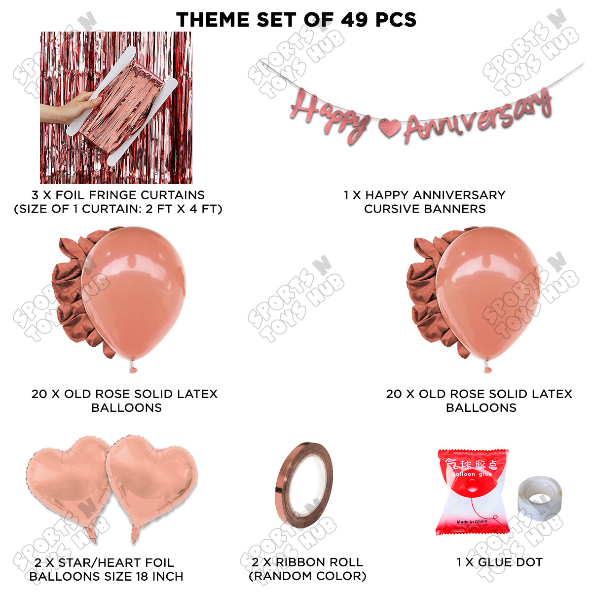 Happy Anniversary Rose Gold Cursive Banner Curtain Theme Collection