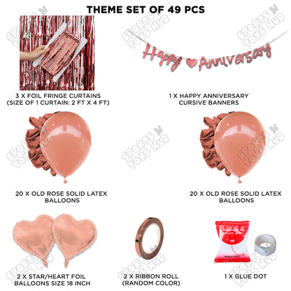 Happy Anniversary Rose Gold Cursive Banner Curtain Theme Collection