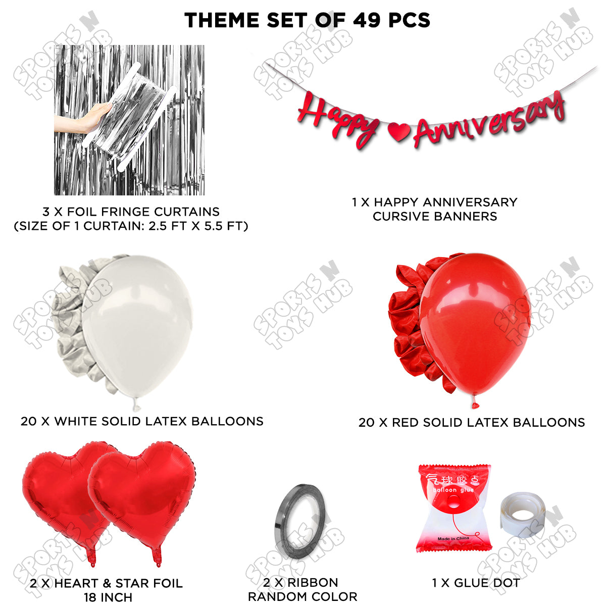 Happy Anniversary Red Cursive Banner Curtain Theme Collection