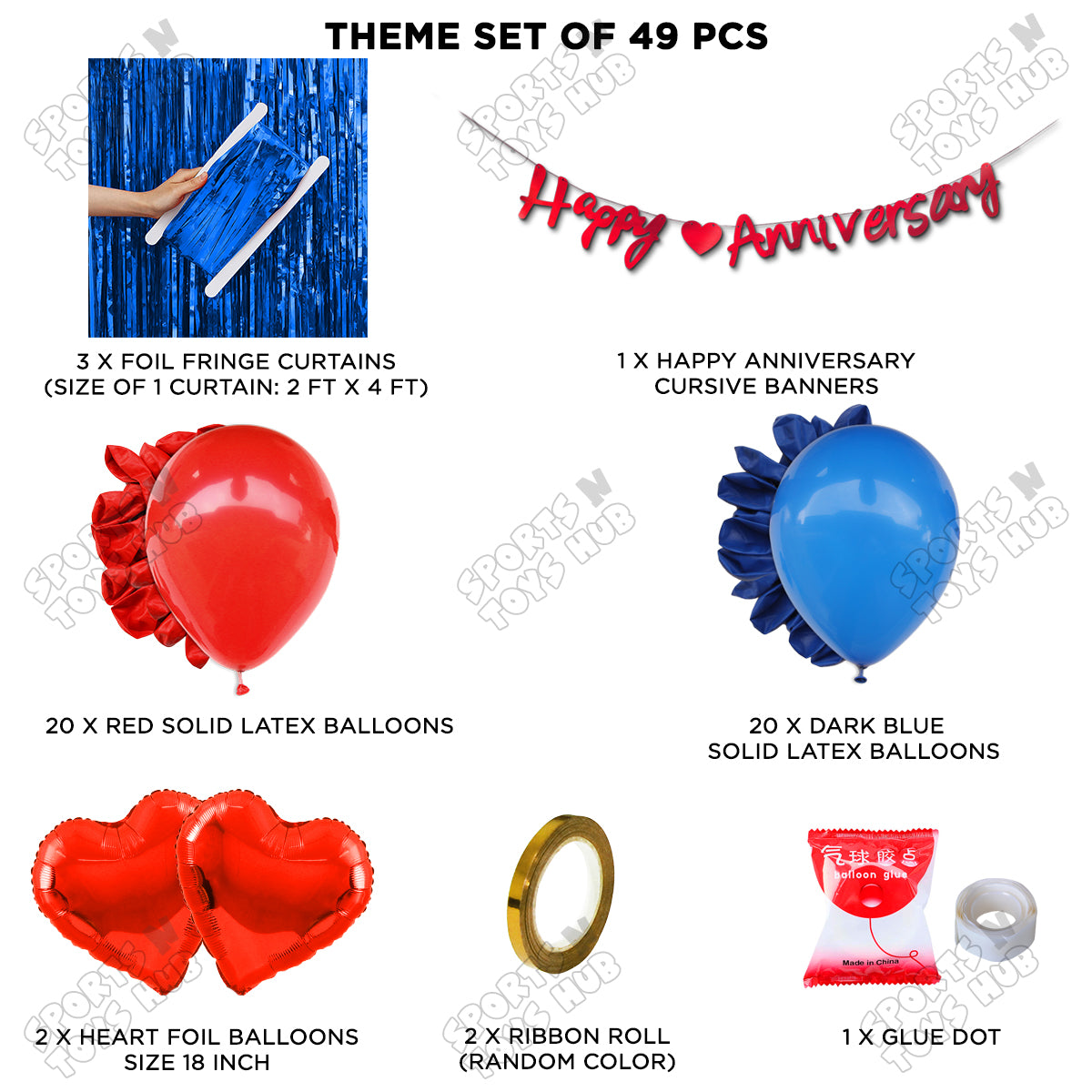 Happy Anniversary Red Cursive Banner Curtain Theme Collection