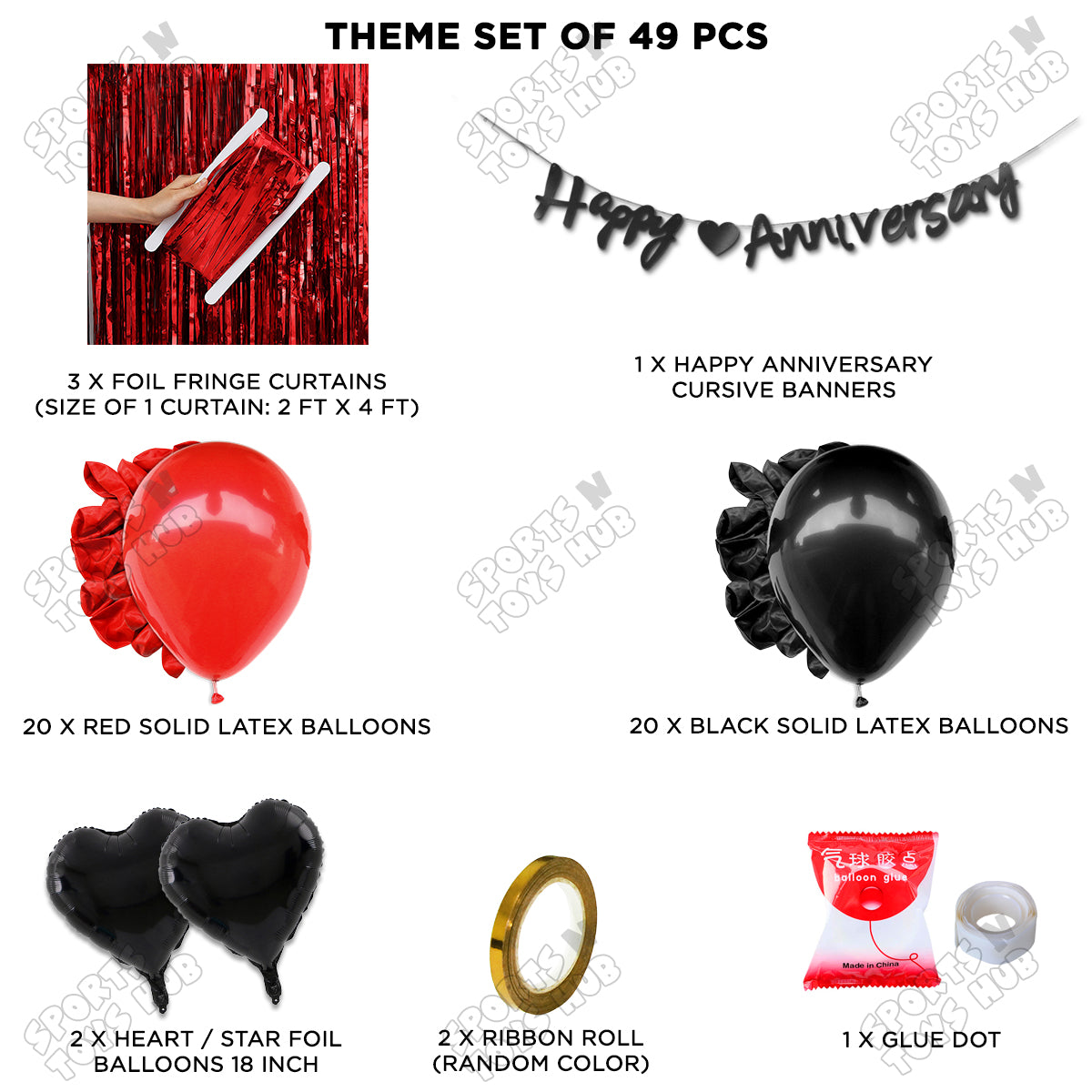 Happy Anniversary Black Cursive Banner Curtain Theme Collection