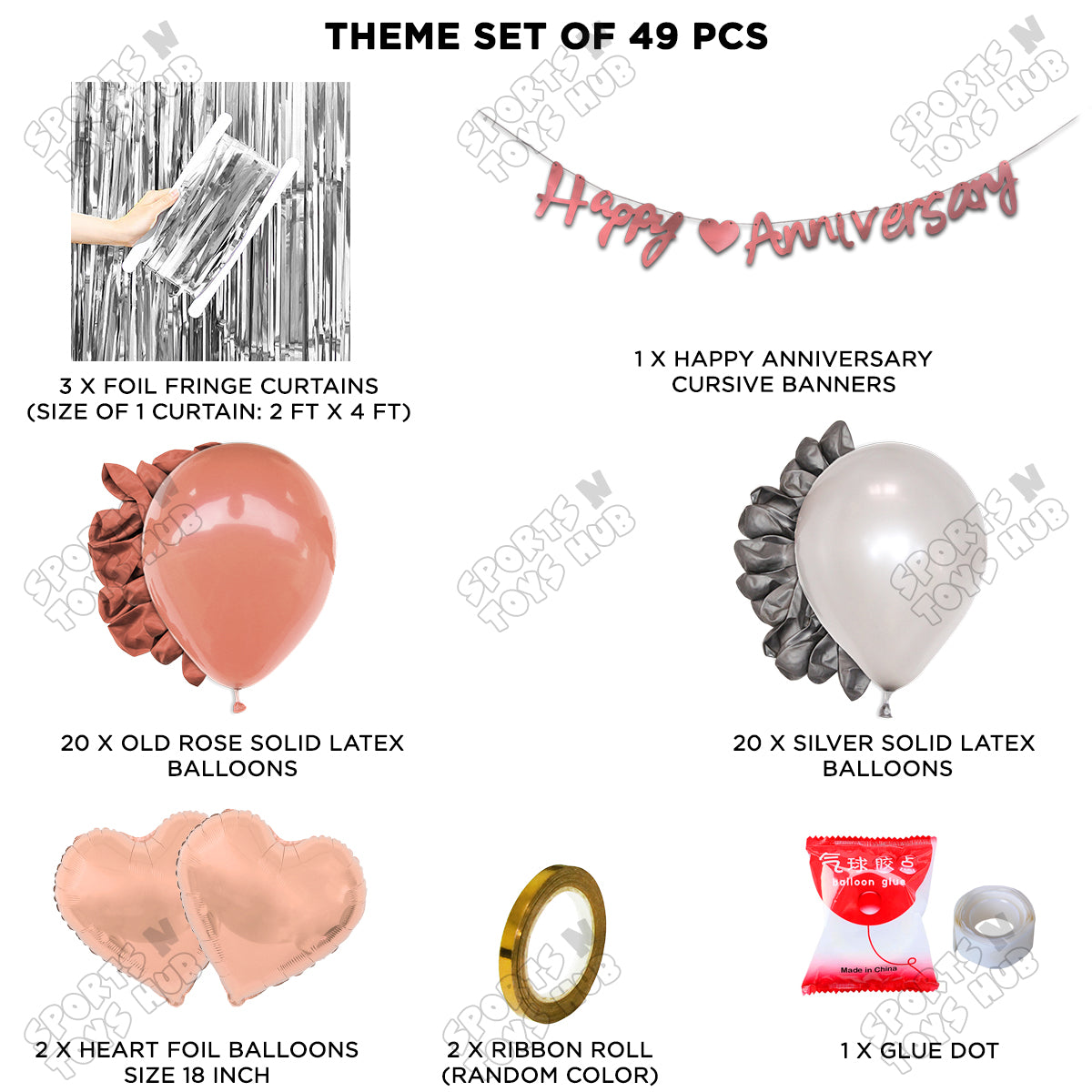 Happy Anniversary Rose Gold Cursive Banner Curtain Theme Collection