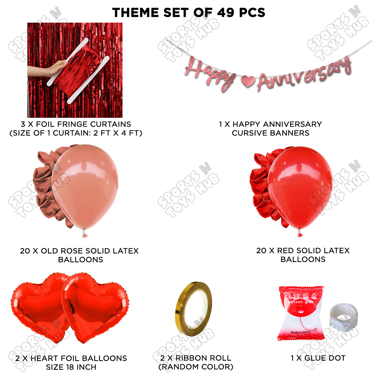 Happy Anniversary Rose Gold Cursive Banner Curtain Theme Collection