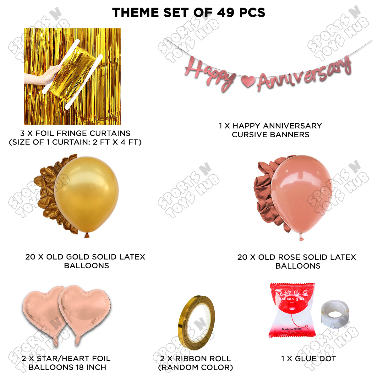 Happy Anniversary Rose Gold Cursive Banner Curtain Theme Collection