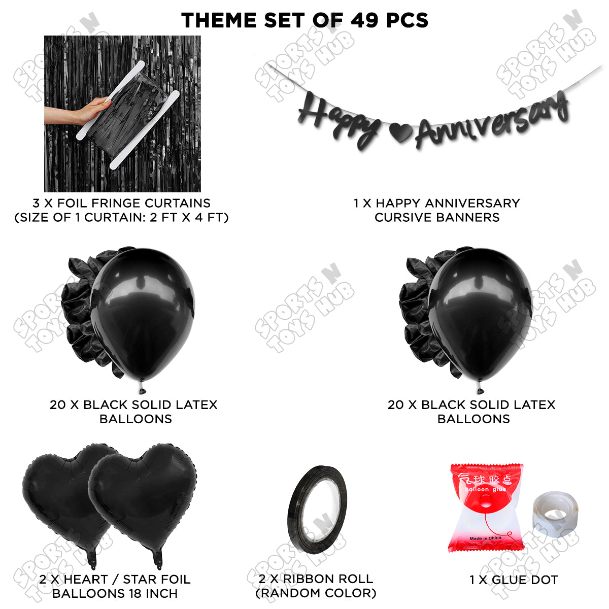 Happy Anniversary Black Cursive Banner Curtain Theme Collection