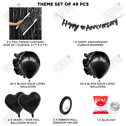 Happy Anniversary Black Cursive Banner Curtain Theme Collection