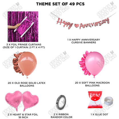 Happy Anniversary Rose Gold Cursive Banner Curtain Theme Collection