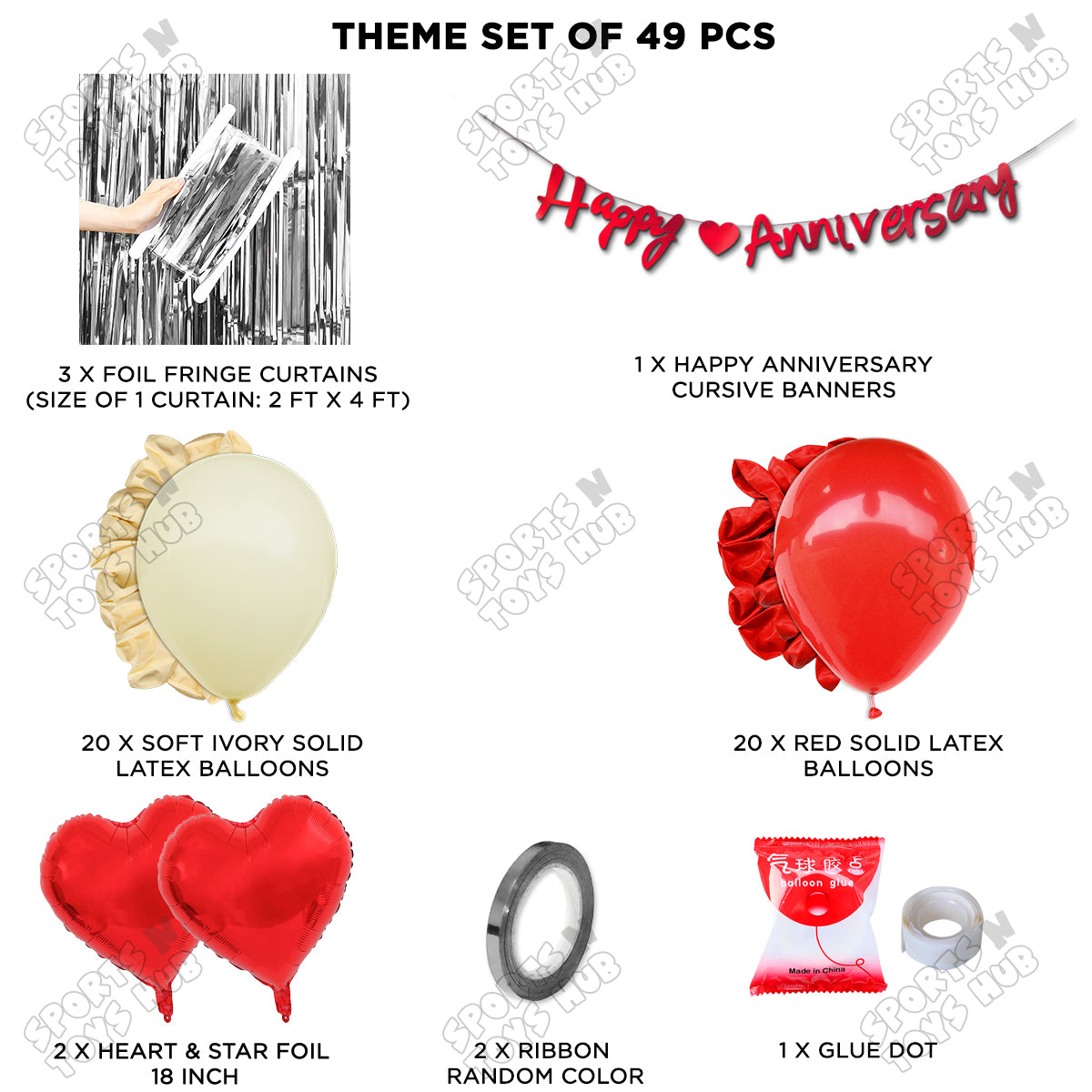 Happy Anniversary Red Cursive Banner Curtain Theme Collection