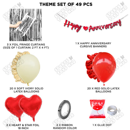 Happy Anniversary Red Cursive Banner Curtain Theme Collection