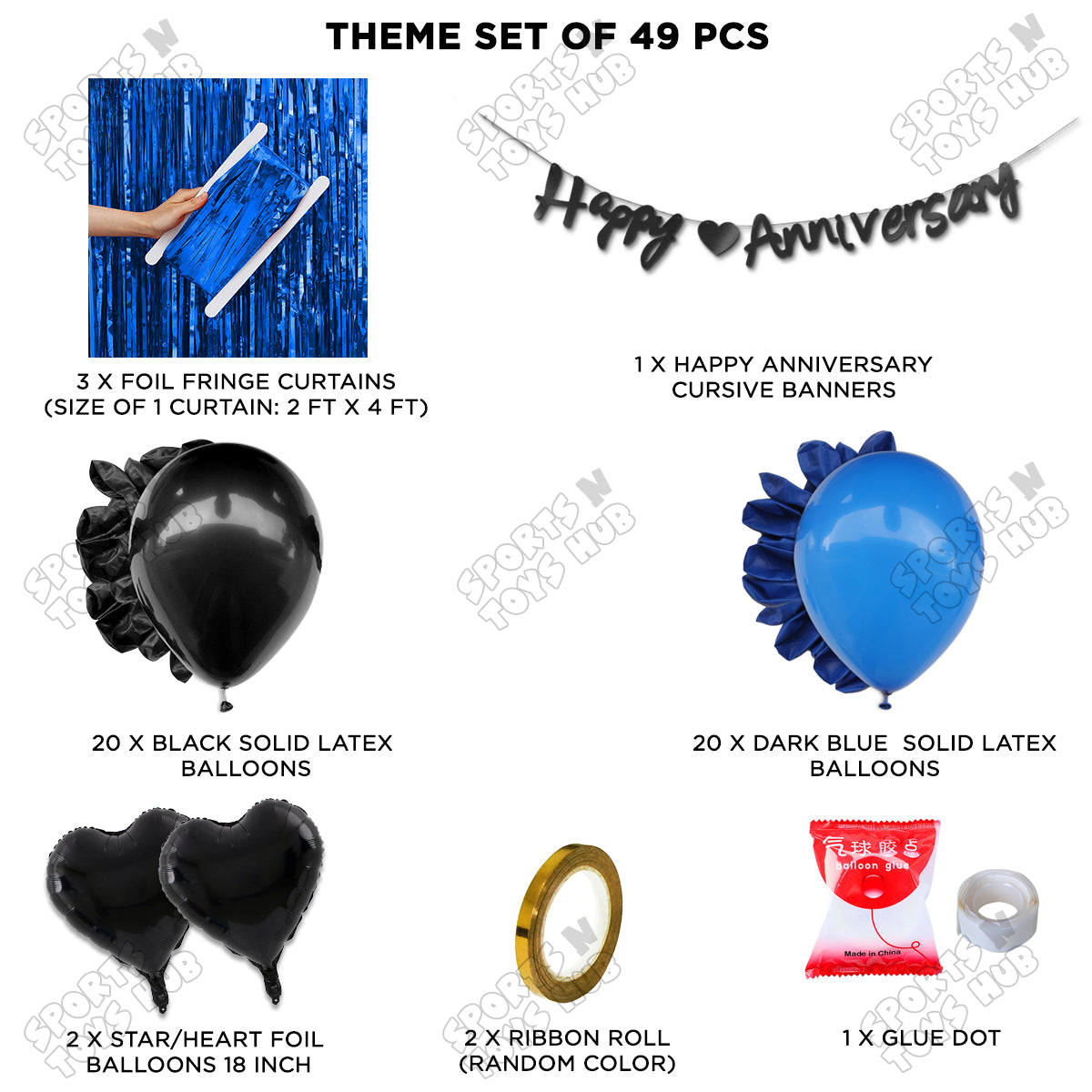 Happy Anniversary Black Cursive Banner Curtain Theme Collection