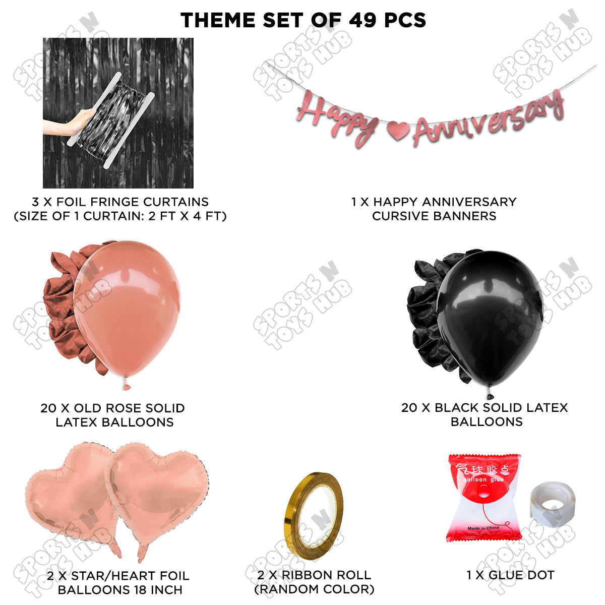 Happy Anniversary Rose Gold Cursive Banner Curtain Theme Collection