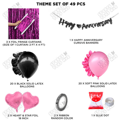 Happy Anniversary Black Cursive Banner Curtain Theme Collection