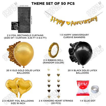 Happy Anniversary Gold Cursive Banner Rectangle Curtain Theme Collection