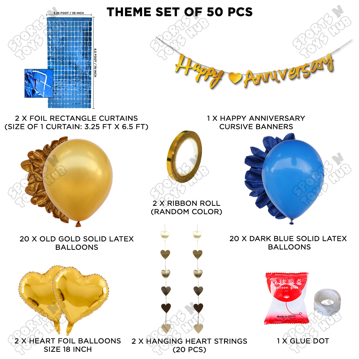 Happy Anniversary Gold Cursive Banner Rectangle Curtain Theme Collection