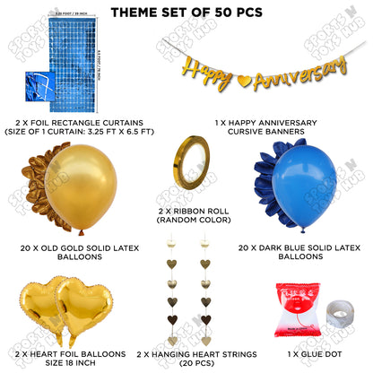 Happy Anniversary Gold Cursive Banner Rectangle Curtain Theme Collection