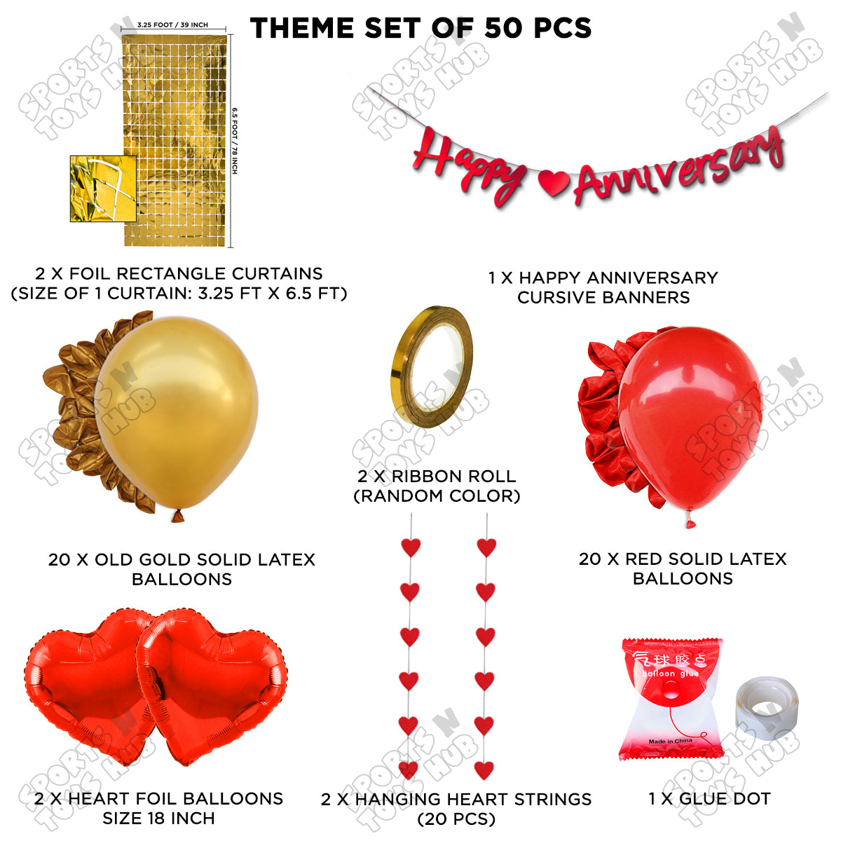 Happy Anniversary Red Cursive Banner Rectangle Curtain Theme Collection