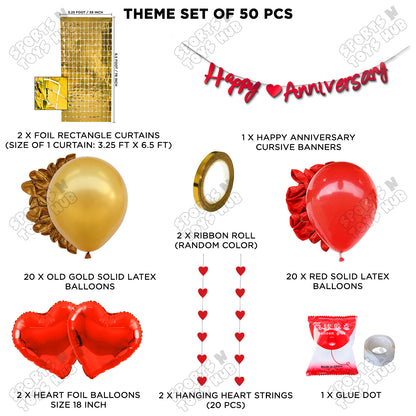 Happy Anniversary Red Cursive Banner Rectangle Curtain Theme Collection