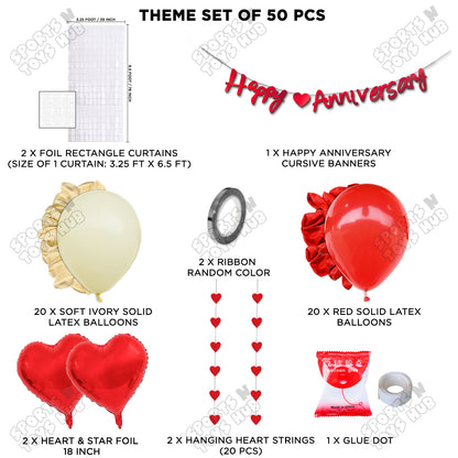 Happy Anniversary Red Cursive Banner Rectangle Curtain Theme Collection