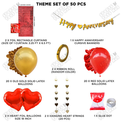 Happy Anniversary Gold Cursive Banner Rectangle Curtain Theme Collection