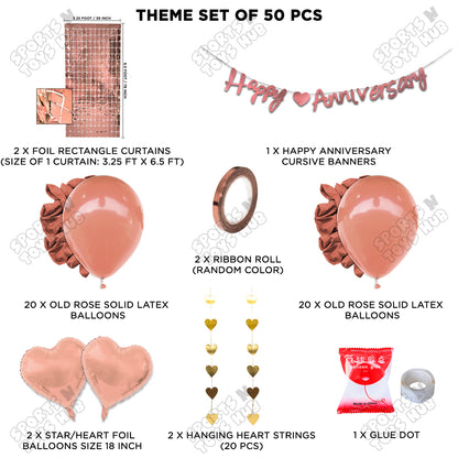 Happy Anniversary Rose Gold Cursive Banner Rectangle Curtain Theme Collection