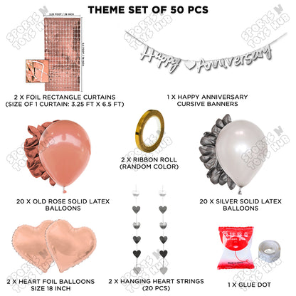 Happy Anniversary Silver Cursive Banner Rectangle Curtain Theme Collection