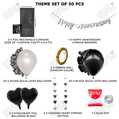 Happy Anniversary Silver Cursive Banner Rectangle Curtain Theme Collection