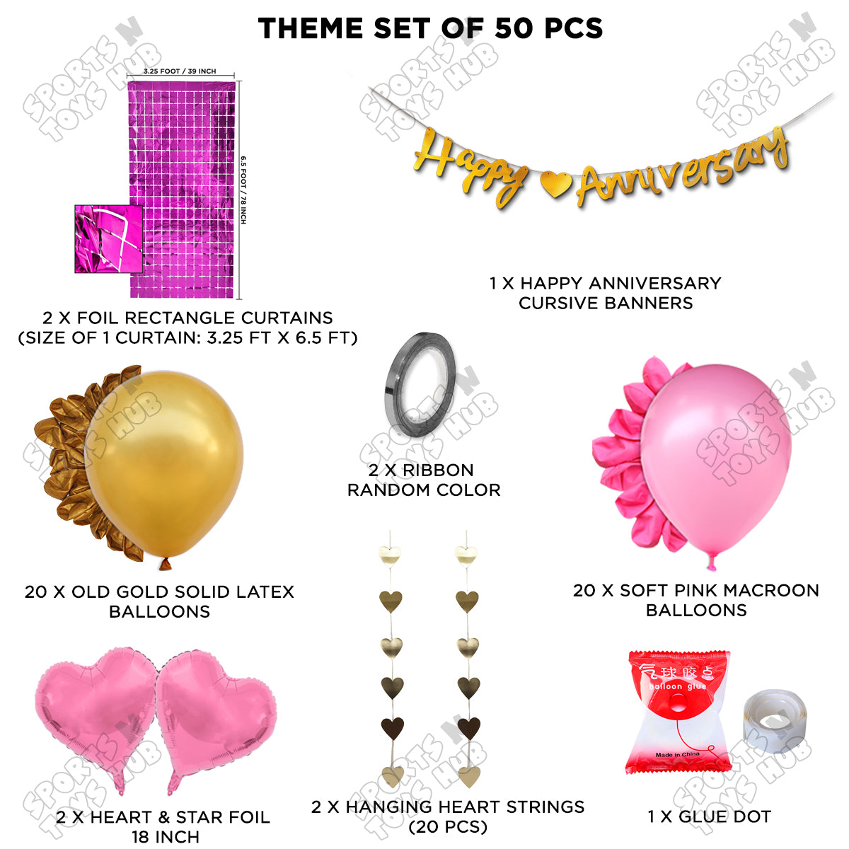 Happy Anniversary Gold Cursive Banner Rectangle Curtain Theme Collection