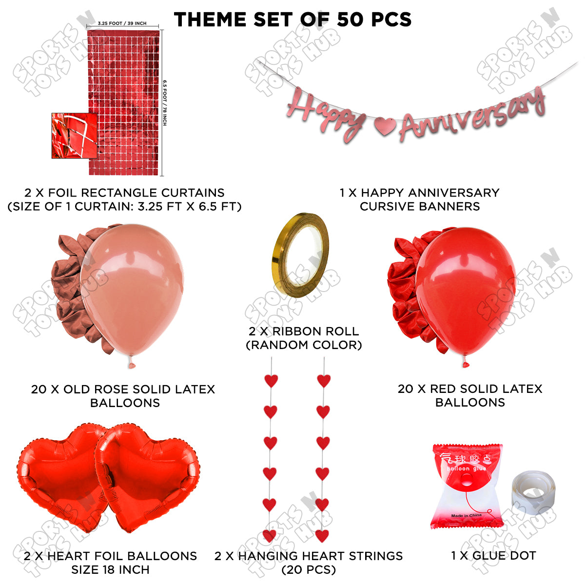 Happy Anniversary Rose Gold Cursive Banner Rectangle Curtain Theme Collection