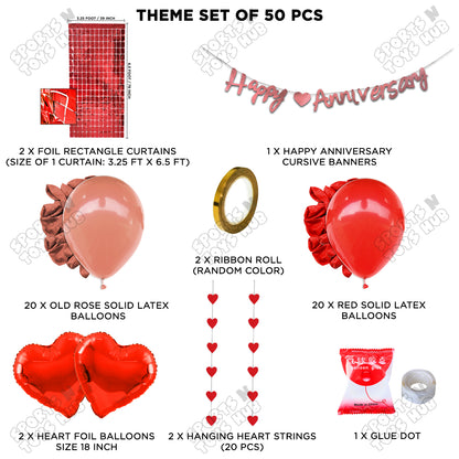 Happy Anniversary Rose Gold Cursive Banner Rectangle Curtain Theme Collection