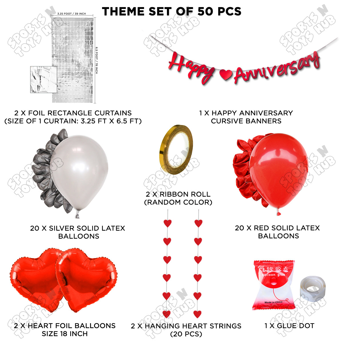 Happy Anniversary Red Cursive Banner Rectangle Curtain Theme Collection