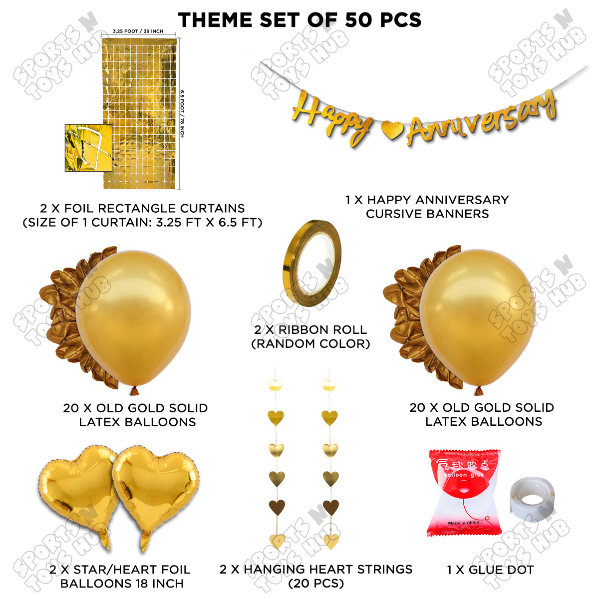 Happy Anniversary Gold Cursive Banner Rectangle Curtain Theme Collection