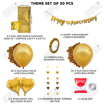 Happy Anniversary Gold Cursive Banner Rectangle Curtain Theme Collection