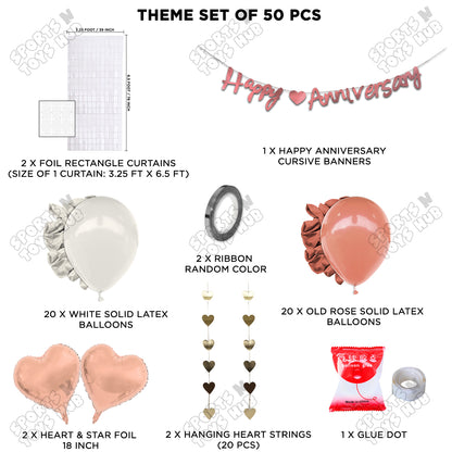 Happy Anniversary Rose Gold Cursive Banner Rectangle Curtain Theme Collection