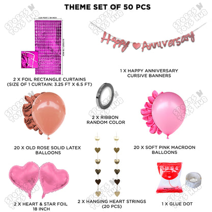 Happy Anniversary Rose Gold Cursive Banner Rectangle Curtain Theme Collection