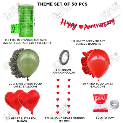 Happy Anniversary Red Cursive Banner Rectangle Curtain Theme Collection