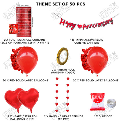 Happy Anniversary Red Cursive Banner Rectangle Curtain Theme Collection