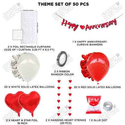 Happy Anniversary Red Cursive Banner Rectangle Curtain Theme Collection